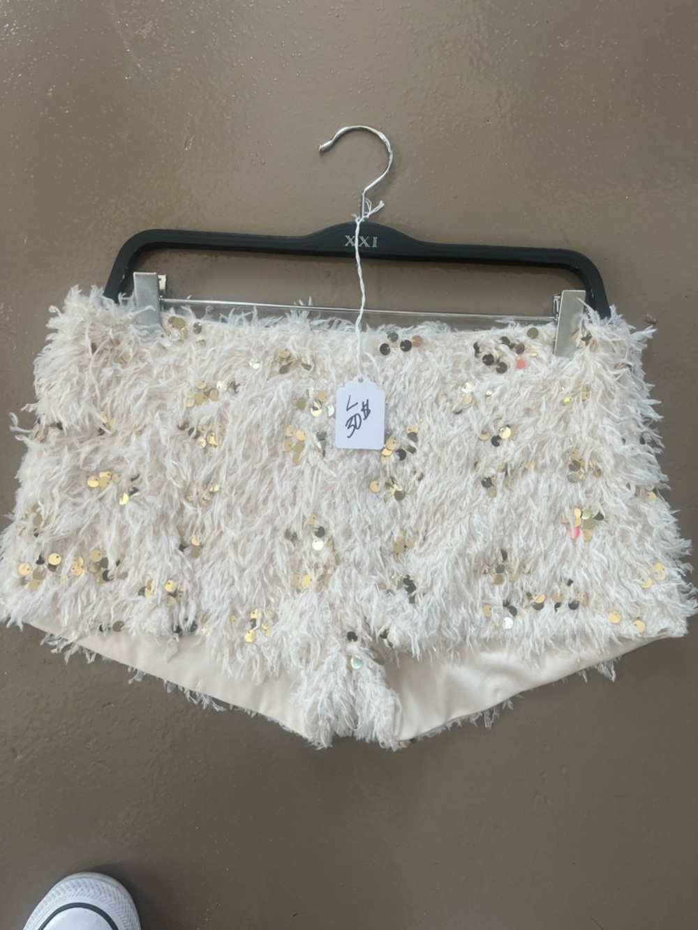 Fashion Nova Cream Sequin Fringe High-Waist Shorts